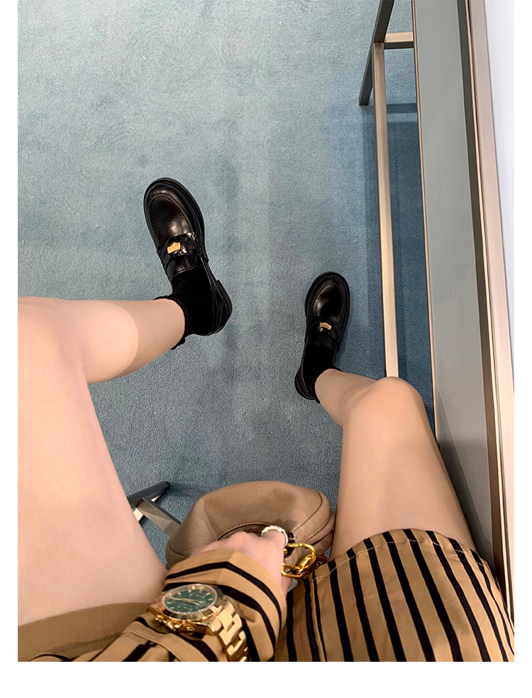 Autumn Retro Gold Buckle Single Shoes Thick Heel Platform Small Leather Shoes British Style Loafers Women_vogvips.com