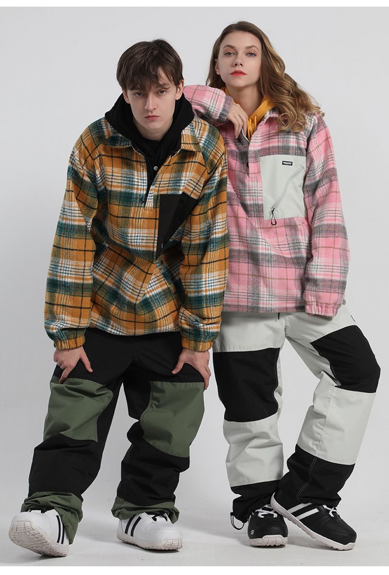 New winter wear men's snowboard double board warm plaid shirt women's ski hoodie couple_voghion.com