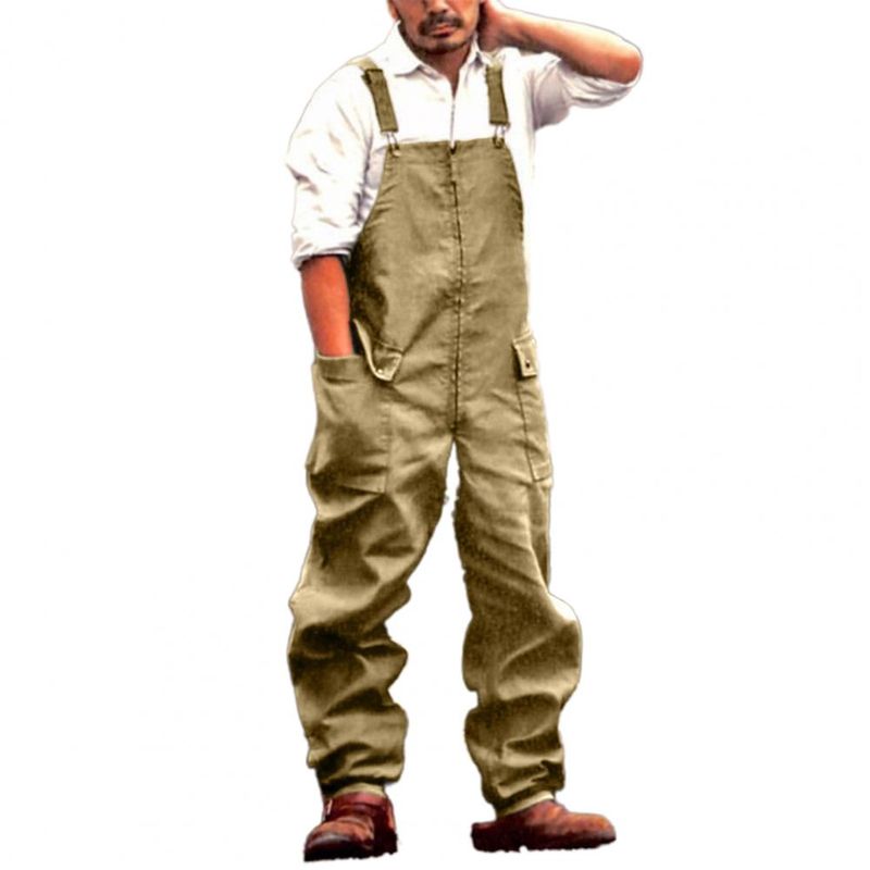 Macacão moderno perna larga masculino pele-friendly bib macacão carga uma peça ajustável alças suspensórios trabalho wear_voghion.com