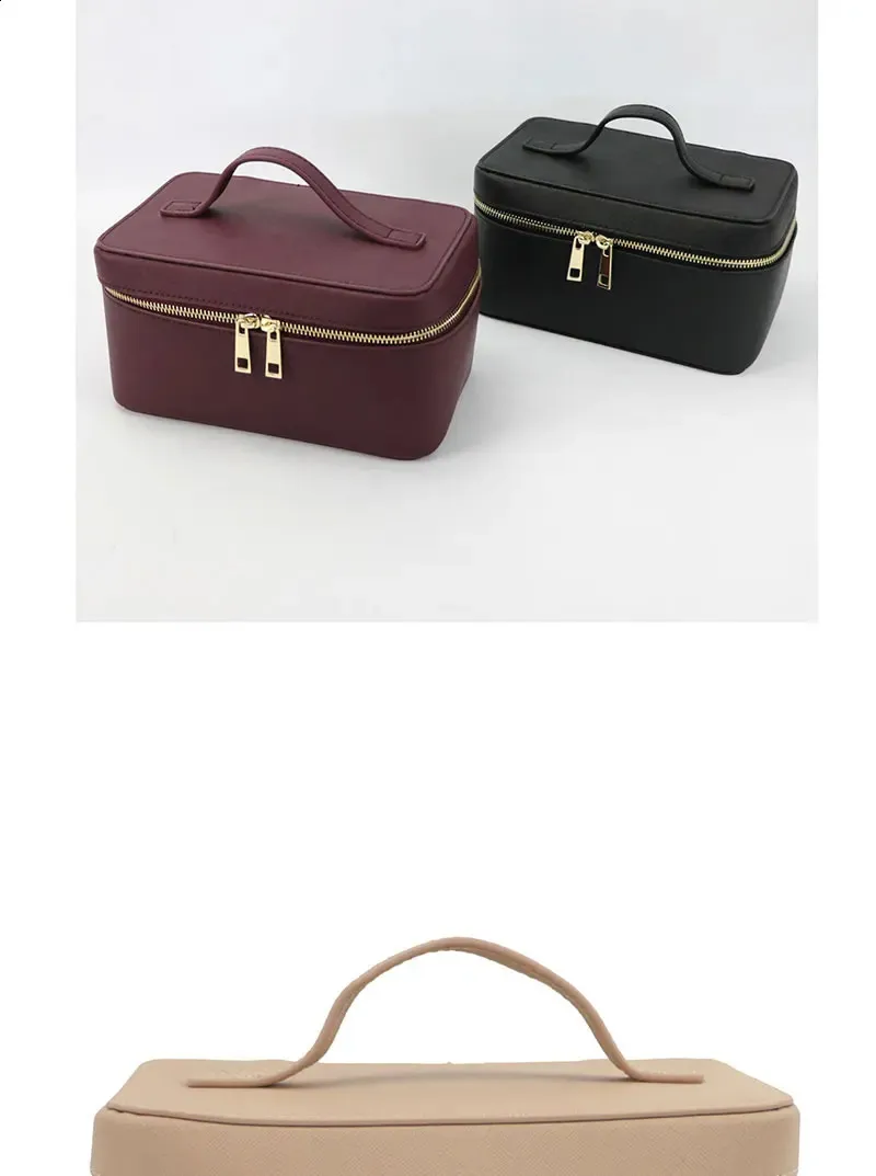 Ladies Saffiano Split Leather Travel Toiletry Case Portable Hanging Makeup Organizer Box Dopp Kit Cosmetic Bag For Women_voghion.com