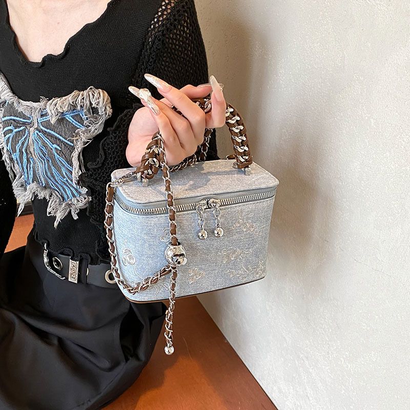 High end denim box for women's 2024 new summer fashion single shoulder crossbody bag chain casual handbag_voghion.com