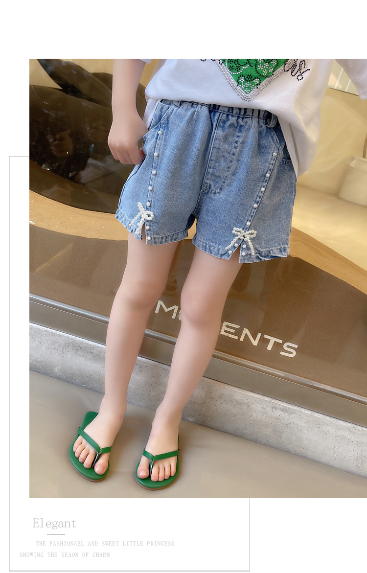 Mother & Kids Girls jeans 2024 new style children's pants summer beaded fashion hot pants Korean version thin pants children's shorts_voghion.com
