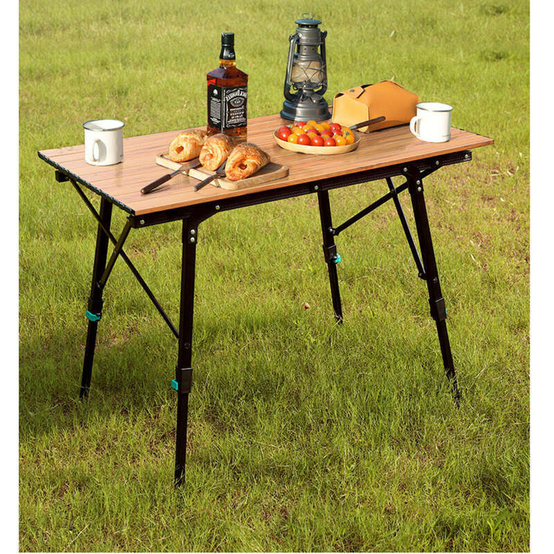 Outdoor Aluminium Legierung Klapp Liefert Picknick Tragbare Hebe Camping Holzmaserung Huhn Rollen Tisch_voghion.com