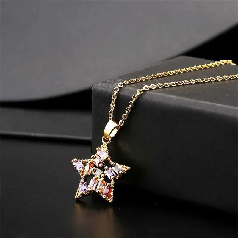 Colorful Star Pendant Necklace Elegant Versatile Clavicle Chain_voghion.com