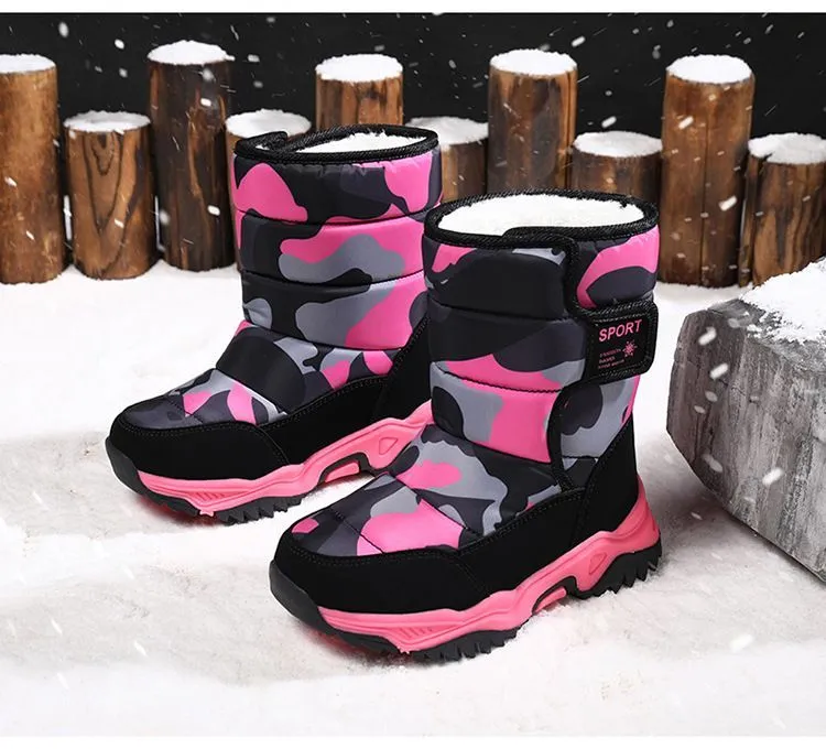 Winter Kids Plush Waterproof Fabric Non-Slip Girls Boys Rubber Sole Toddler Snow Fashion Warm Cutefeet Children Outdoor_voghion.com