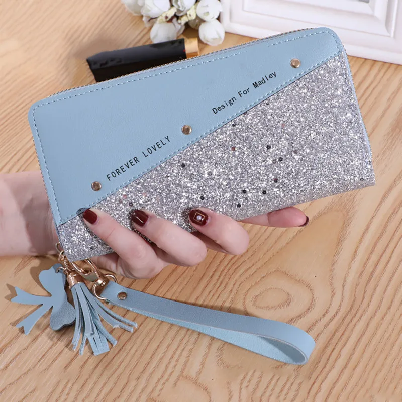 Yogodlns Damen-Geldbörse aus PU-Leder mit Kartenhalter, Handtasche mit Quaste, modische Umschlagtasche, Kontrastfarbe, Geldbörse B_voghion.com