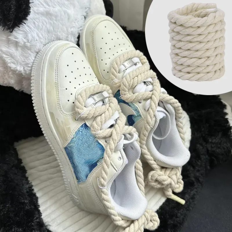 Lacci per scarpe in cotone intrecciato audaci, tinta unita, in corda, per scarpe da uomo e da donna, alla moda, personalità kpop, sport, casual_voghion.com