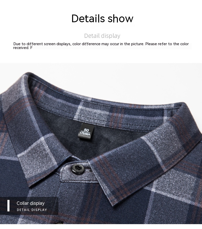 2024 Autumn/Winter New Traceless Men's Wool Plush Thickened Long sleeved Shirt Business Breathable Shirt_voghion.com