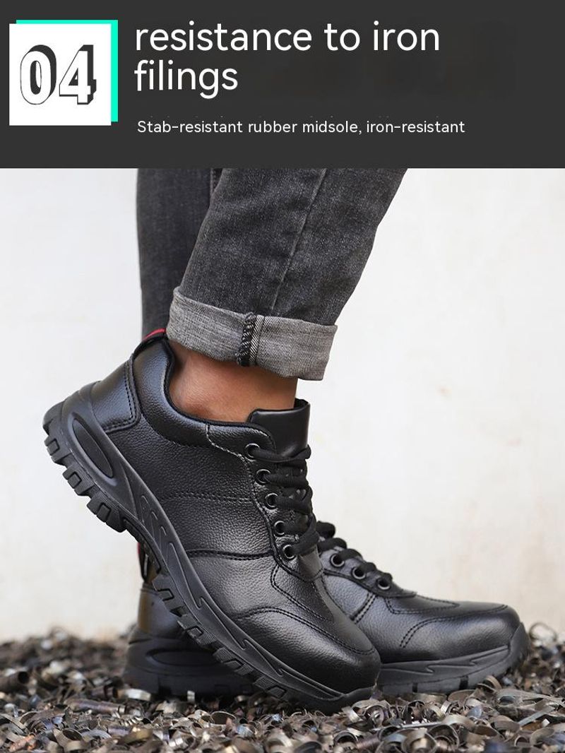 PU Leather Men Safety Anti-smash Anti-puncture waterproof Lightweight Work Sneakers Indestructible Shoes Boots_voghion.com