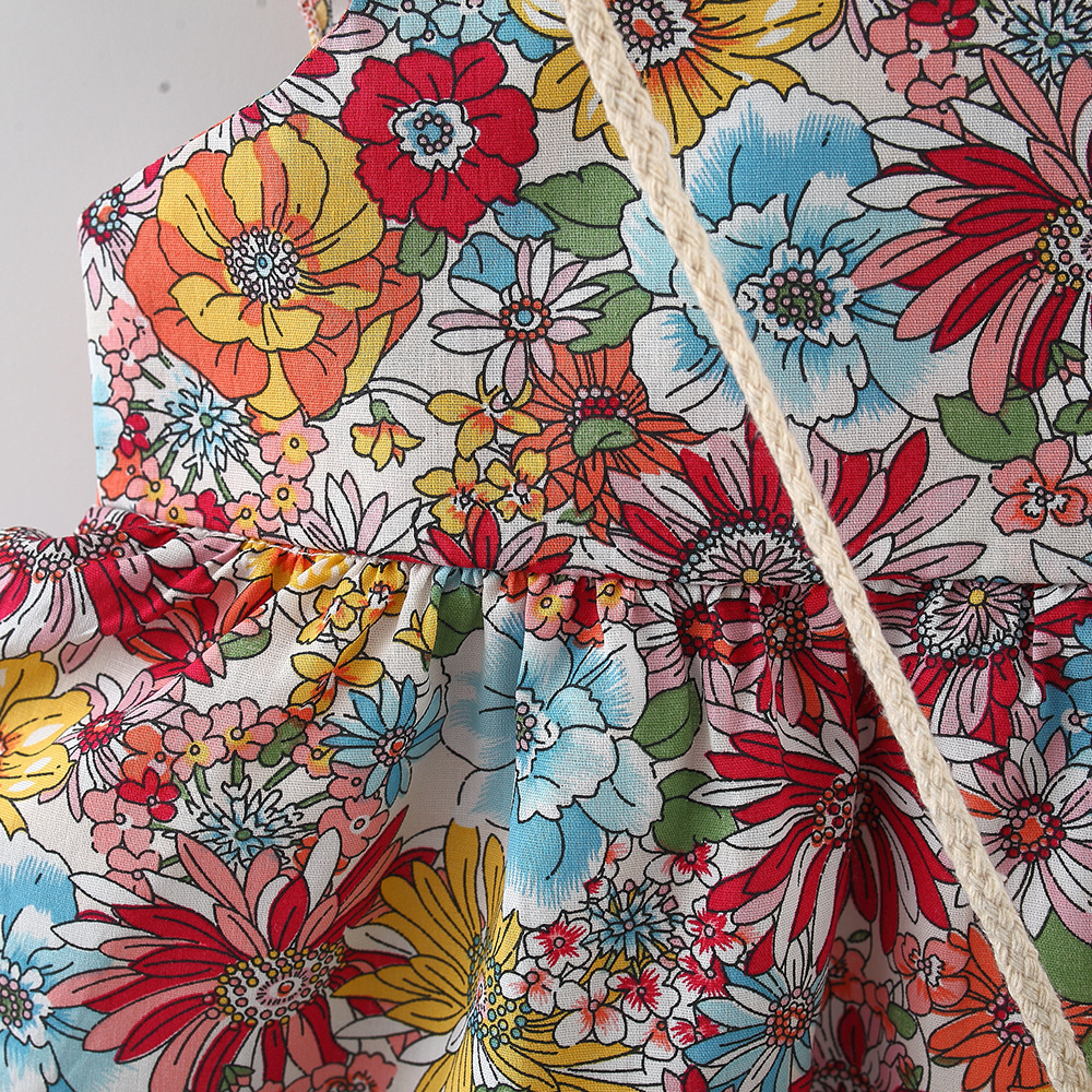 Fashion Girl Clothing Cotton Summer Flower Dress With Bag For Birthday Clothes_voghion.com