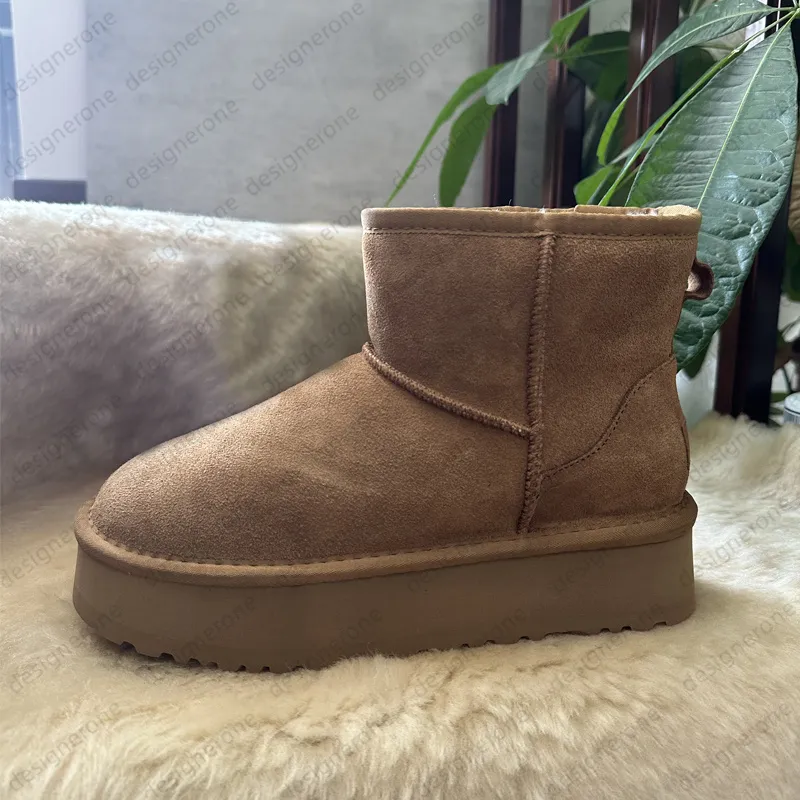 W Dipper Tasman Platform DIPPER Chesut Fur Slides Sheepskin Classic Ultra Mini women Snow boots Winter plush and thick_voghion.com