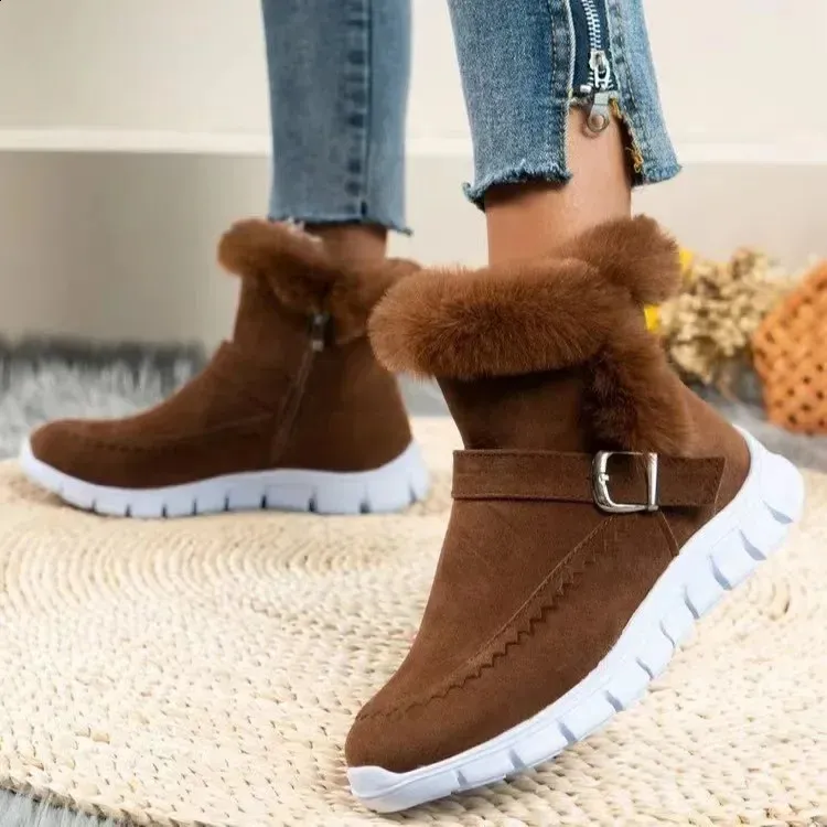 Womens Synthetic Suede Zipper Shoes Snow Warm Fur Plush Winter Platform Foot Boots Womens Botas De Mujer 240904_voghion.com