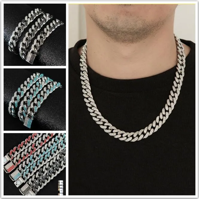 Cuban Link Chain Necklace For Men With Red Diamond Iced Finish_voghion.com