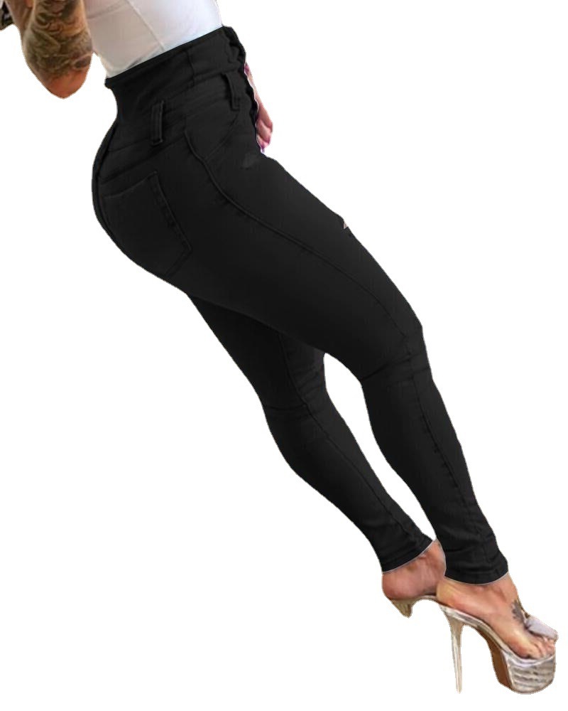 Vêtements pour femmes Nouveaux pantalons en denim slim taille haute Pantalons déchirés à petite jambe_voghion.com