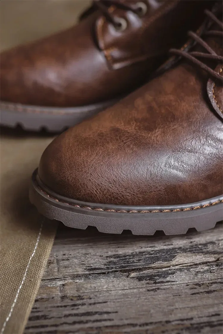 Bottines de travail en cuir marron pour homme, faites à la main, pour l'automne et l'hiver, style vintage, en tendon de bœuf, 240830_voghion.com