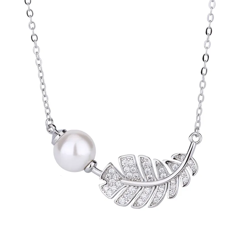 Orecchini con perle in argento Sterling S, collana con ciondolo, gioielli per donne, orecchini di design con piume di cristallo splendente_voghion.com