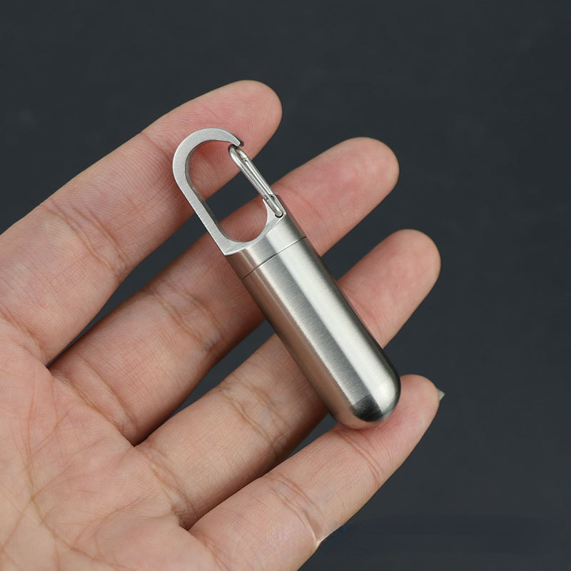 Tragbare Mini-Pillendose aus Edelstahl, versiegelte Kapsel, wasserdicht, für Camping, Erste-Hilfe-Anhänger, Reisen, Outdoor, tragbare Pillendose_voghion.com