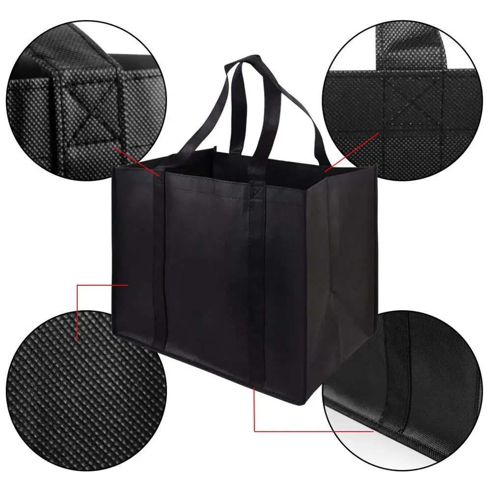 Non-Woven Black And Gray Simple Foldable Portable Eco-Friendly Large Capacity Reusable Grocery Duty Shopping Bags Totes_voghion.com