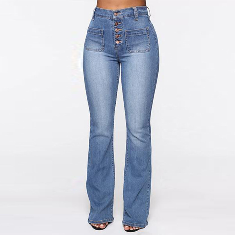 jeans di grandi dimensioni da donna pantaloni in denim a vita alta lavati con tasca applicata_voghion.com