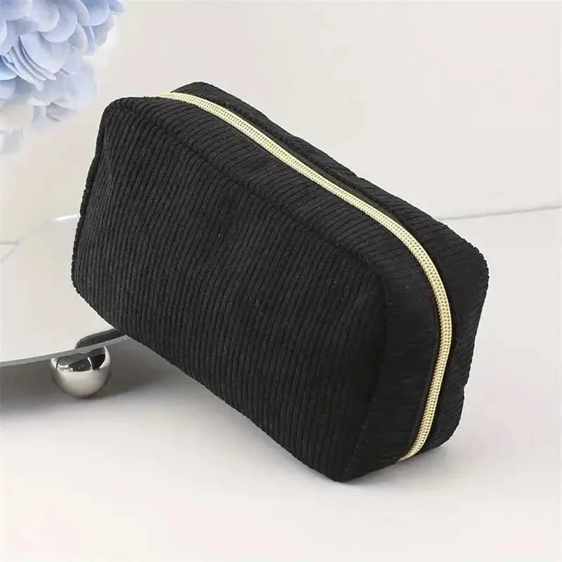 Womens Corduroy solid color makeup travel portable face wash storage bag organizer wallet Y241023_voghion.com