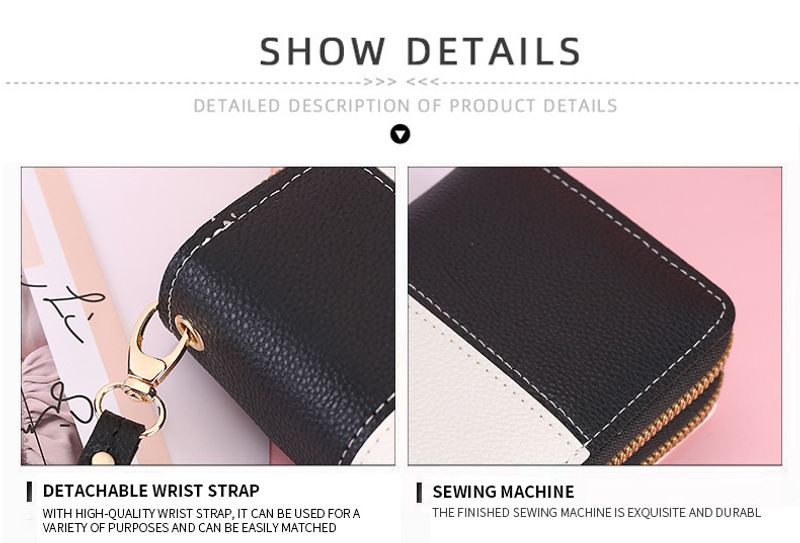 Lange Hand Mädchen dreifarbige Spleißen einfache Reißverschluss Handy Geldbörse Brieftasche_voghion.com