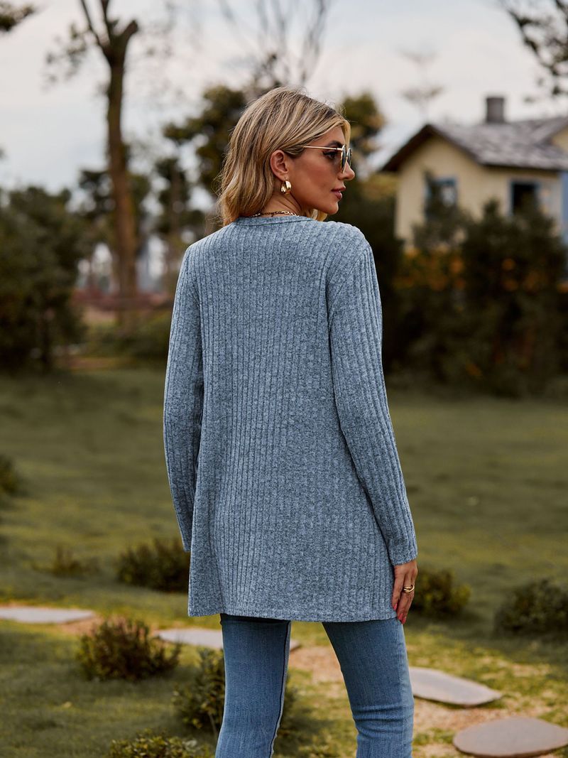 Neue kleidung gebürstet pit streifen einfarbig langarm frauen strickjacke jacke_voghion.com