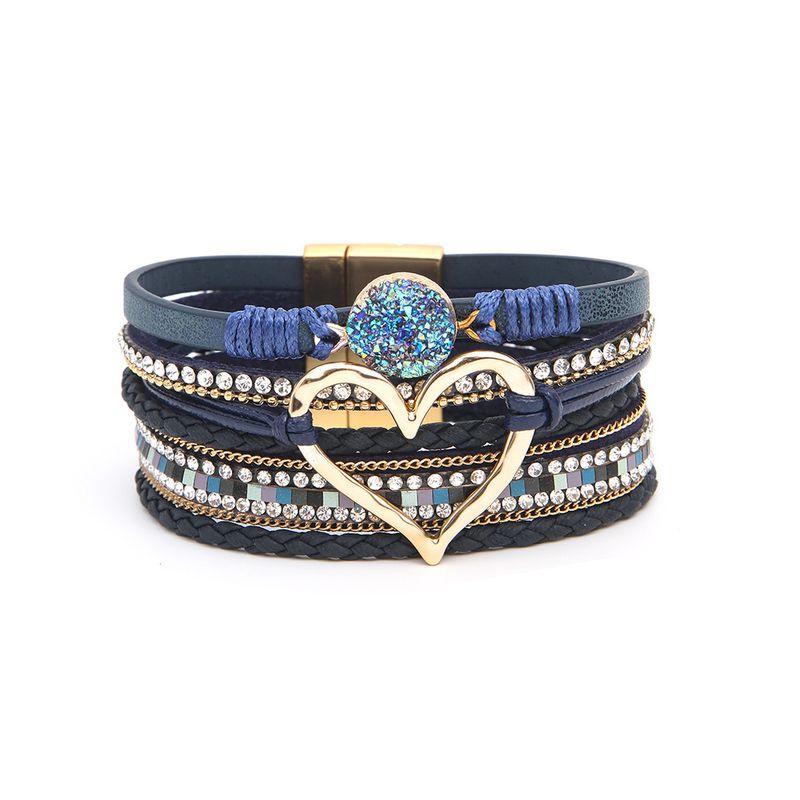 Bohemian Multi-layer Leather Handwoven Gold Big Love Ladies Bracelet_voghion.com