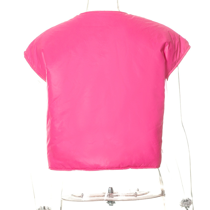 K22TP499 Inverno Nuovo 2024 Tinta Unita Senza Maniche Tasca con Cerniera Casual Donna Cotone e Canotta Top_voghion.com