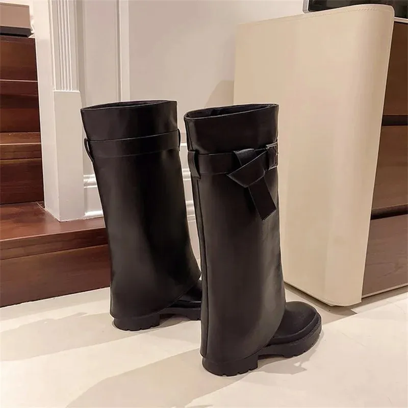 Design Sense Lång tub Tjocksulad Knight Fashion Retro Executive Pants Boots 240930_voghion.com