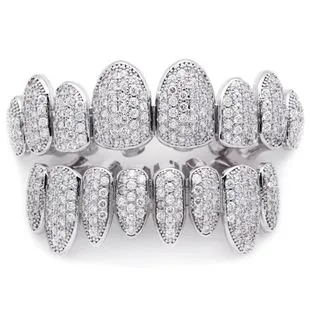 Rose Weißgold Vampir Grillz Iced Out Fang Grills Voller bunter Durchmesser Cosplay Zahnkappe Zahnspange_voghion.com