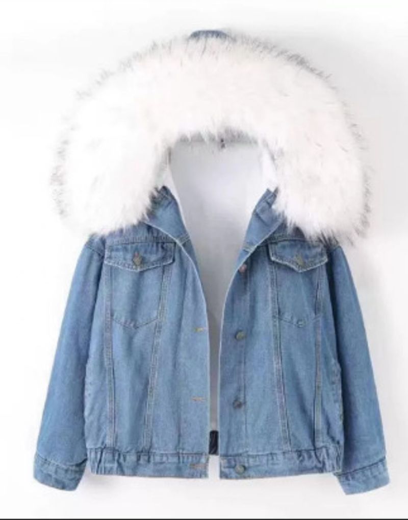 Vêtements pour femmes, hauts en jean à col en fourrure épaisse, vestes courtes amples en coton pelucheux pour femmes_voghion.com