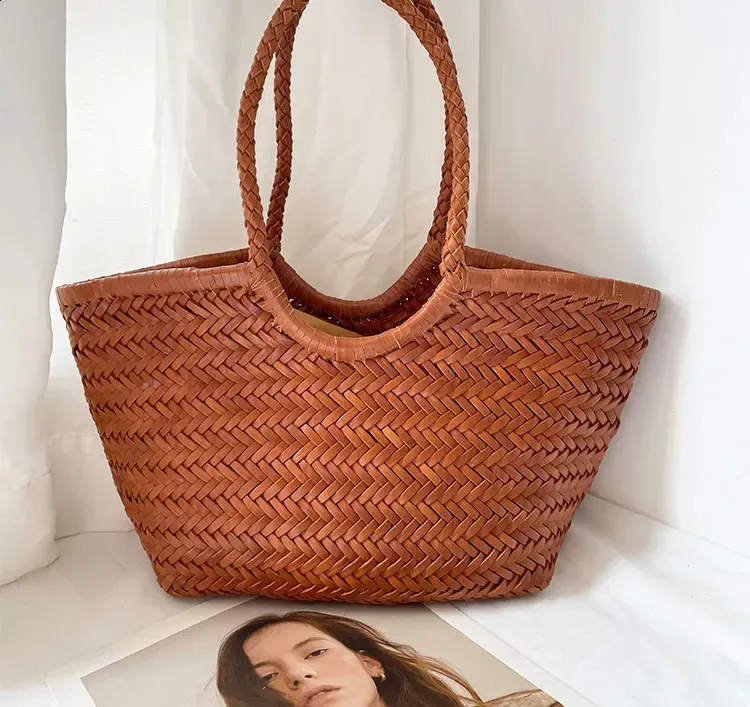 Echtes Leder Geflochtene Schultertasche Damen Sommer Tasche_voghion.com