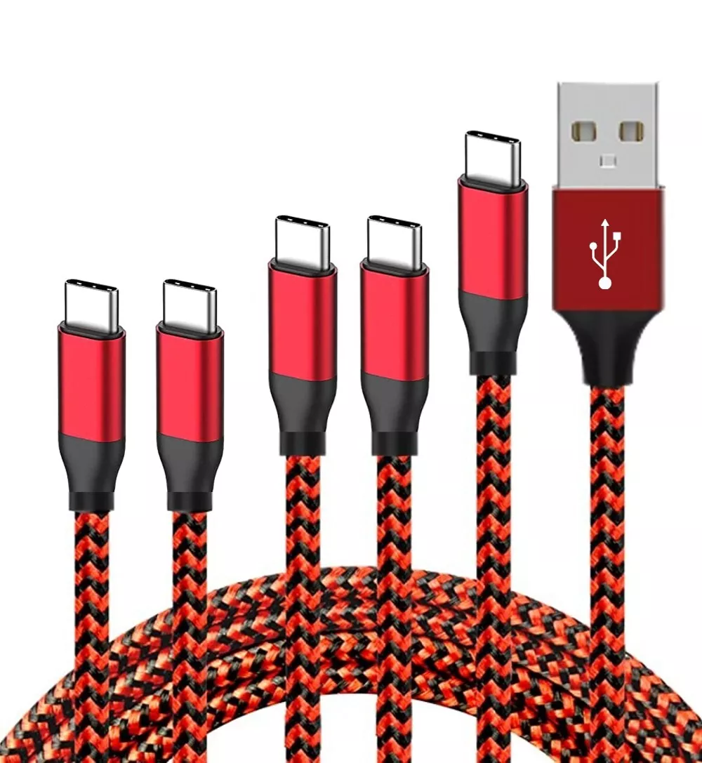 5-Pack 3/6/10 Feet USB To Type-C Cable Fast Charger Charging Data Sync Cord_voghion.com