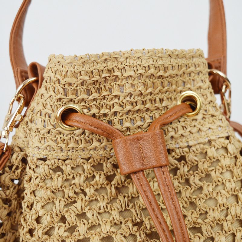 Ausgehöhlte Mode große Kapazität Baby Mama Lebensmitteleinkaufshandtasche süßer gewebter Rucksack gewebte Tasche_voghion.com