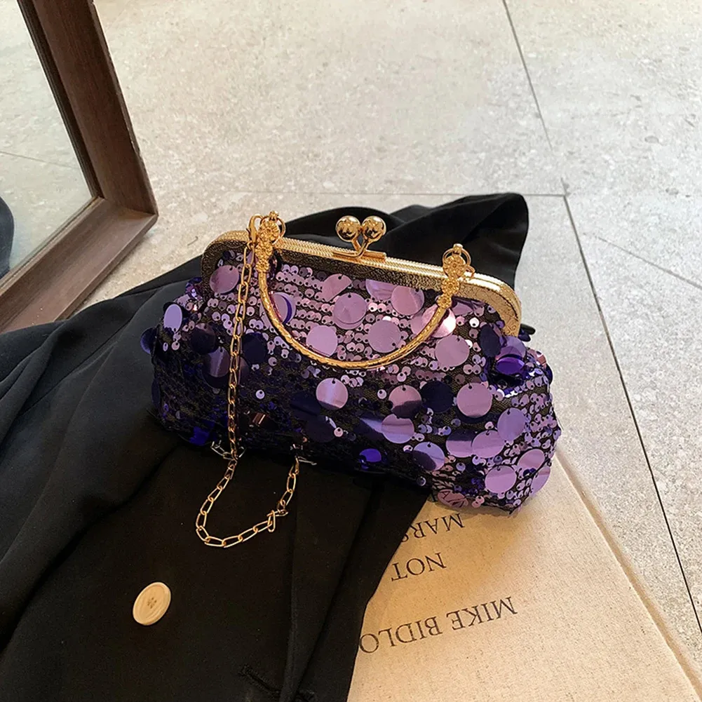 Paillettes Pochette Moda Sera Borse Catena Tracolla Bg Borsa a Tracolla Grande Capacità Manico Superiore Borsa per Festa di Nozze 241212_voghion.com