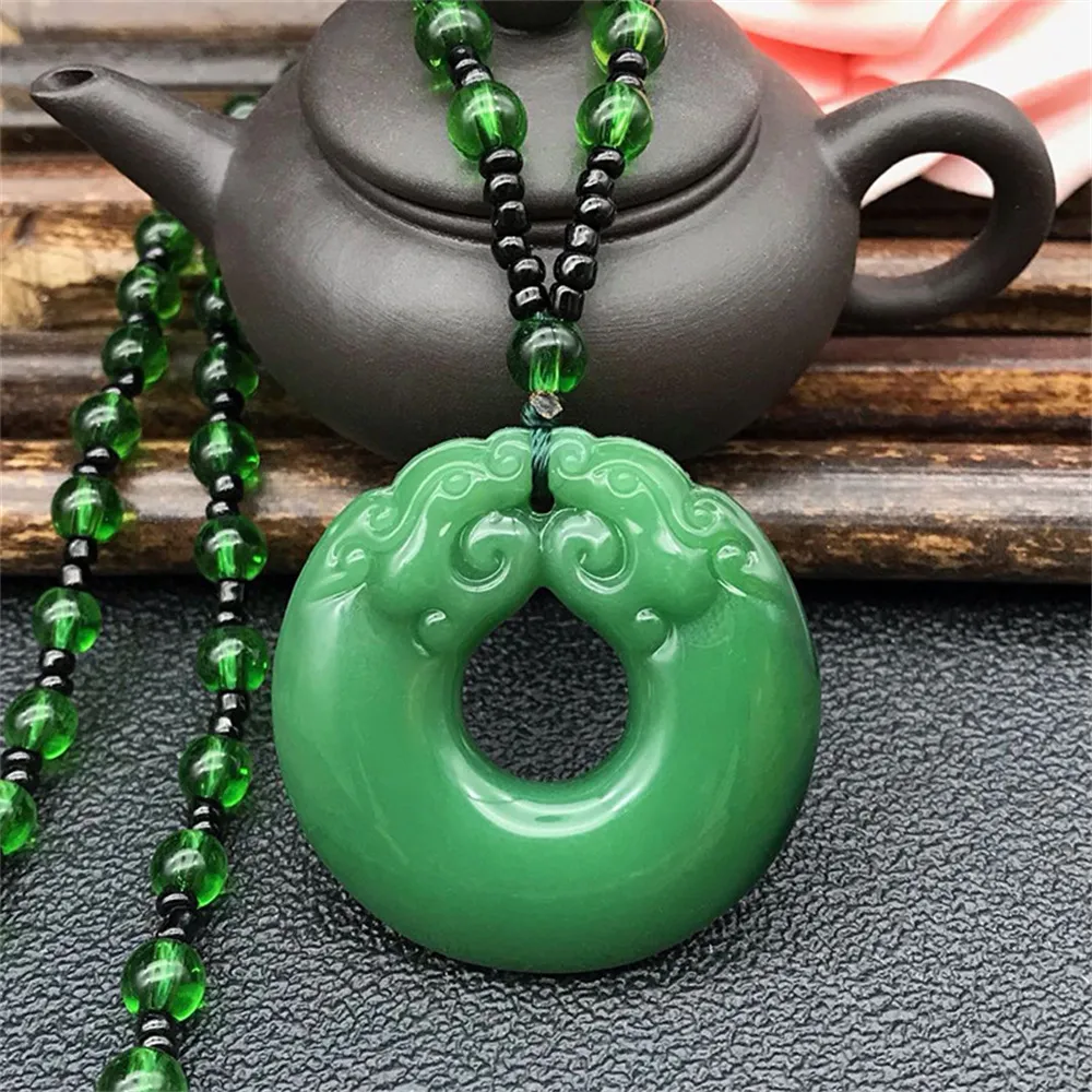 Pendant Necklaces Natural Fashion Green Jade Carved Kylin PiXiu Dragon Chinese Amulet Stone Necklace Woman Man's Party_voghion.com