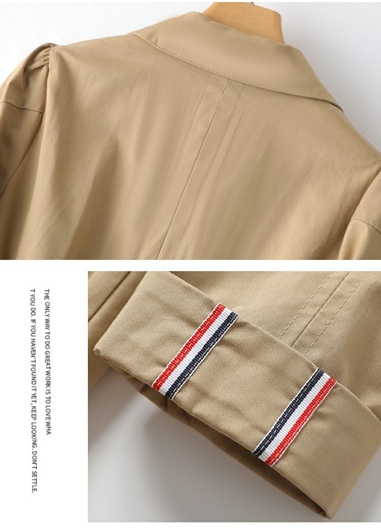 Trench da donna autunnale a maniche lunghe con polsini a contrasto e risvolto 9663_voghion.com