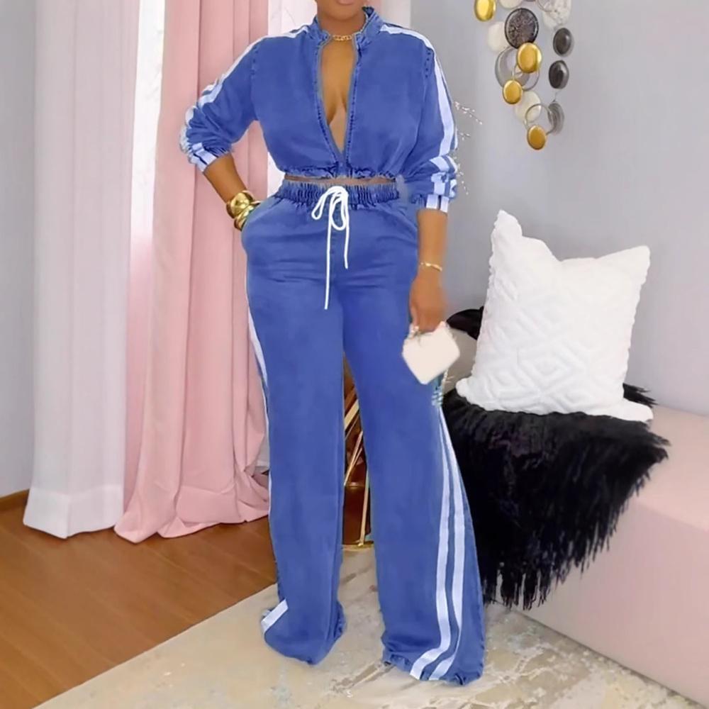 Completo da salotto a righe con coulisse da donna primavera/autunno – Maglia a maniche lunghe e pantaloni con elastico in vita (XS-XXXL) | Comodo completo casual per casa e uscite_voghion.com