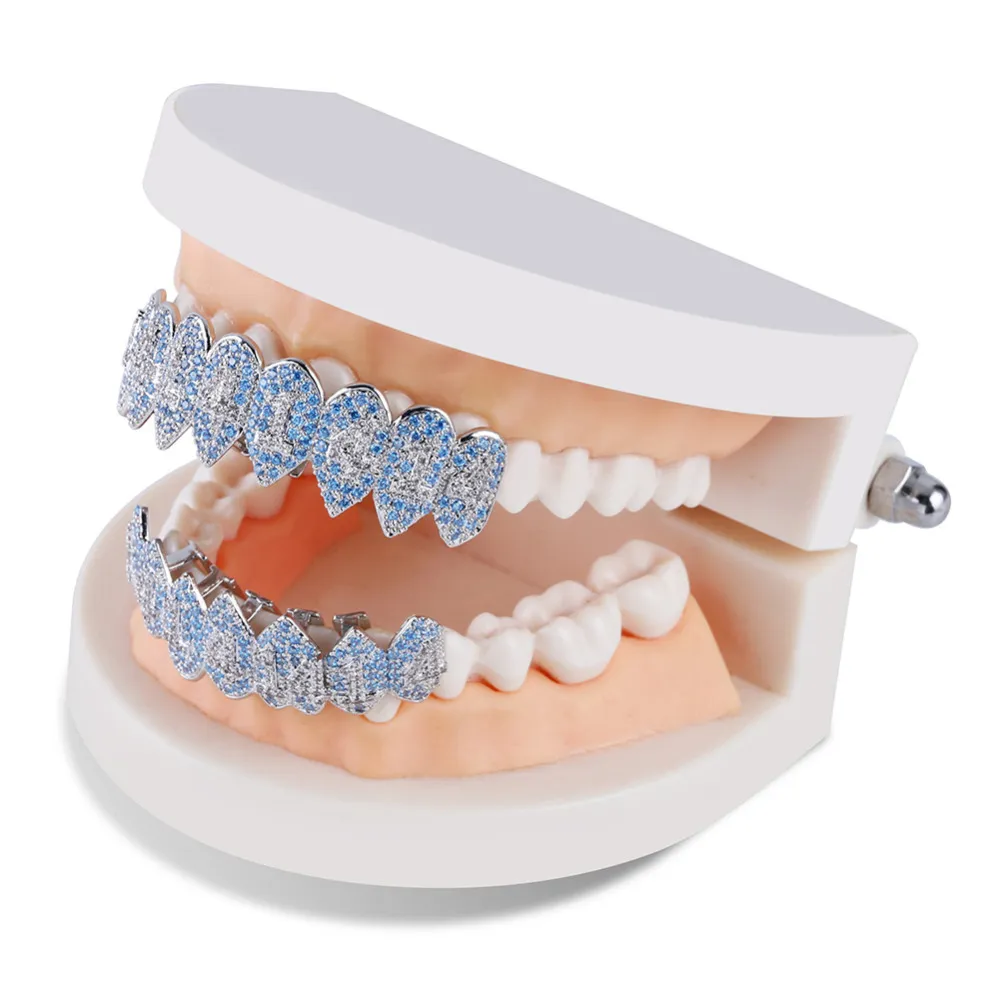 Sier Color Iced Out 1414 Gold Grillz Crystal Accessoires Top Bottom Grills Tanden Lichaamssieraden Hip Hop Bling Cubic Zircon7281835_voghion.com