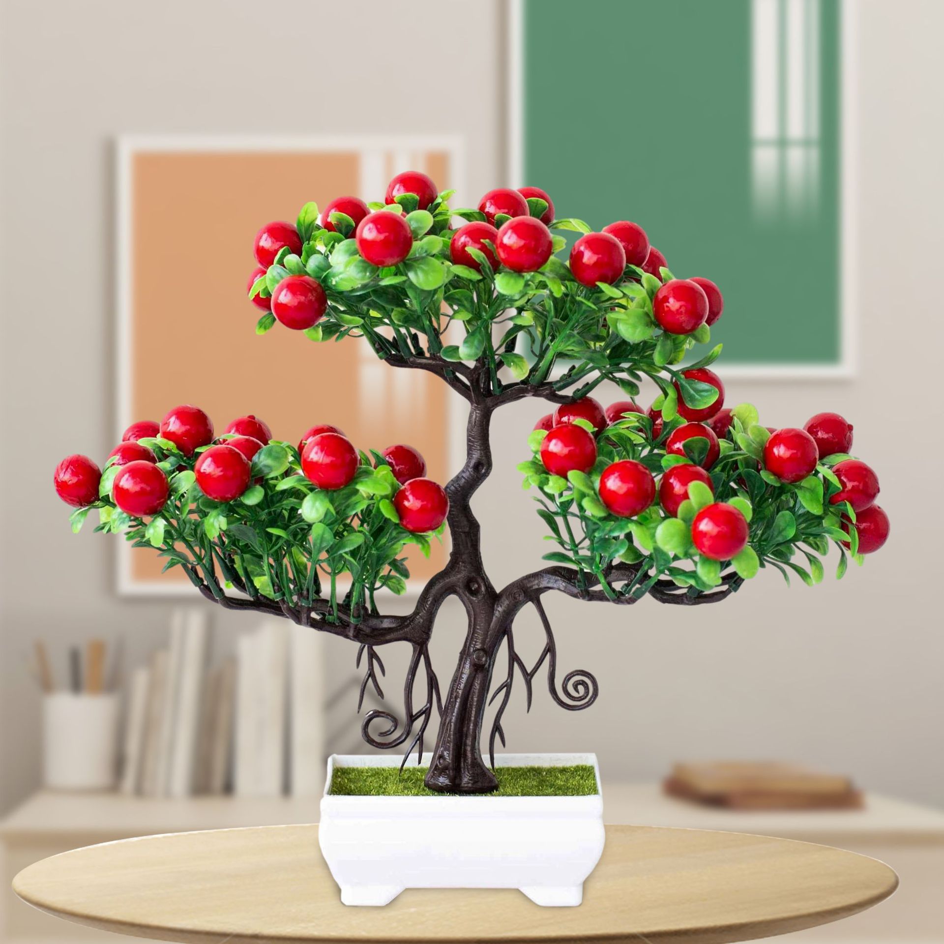 Simulation of green plants potted bonsai Ruyi lucky fruit tree plastic artificial flowers living room bedroom store counter decoration ornaments_voghion.com