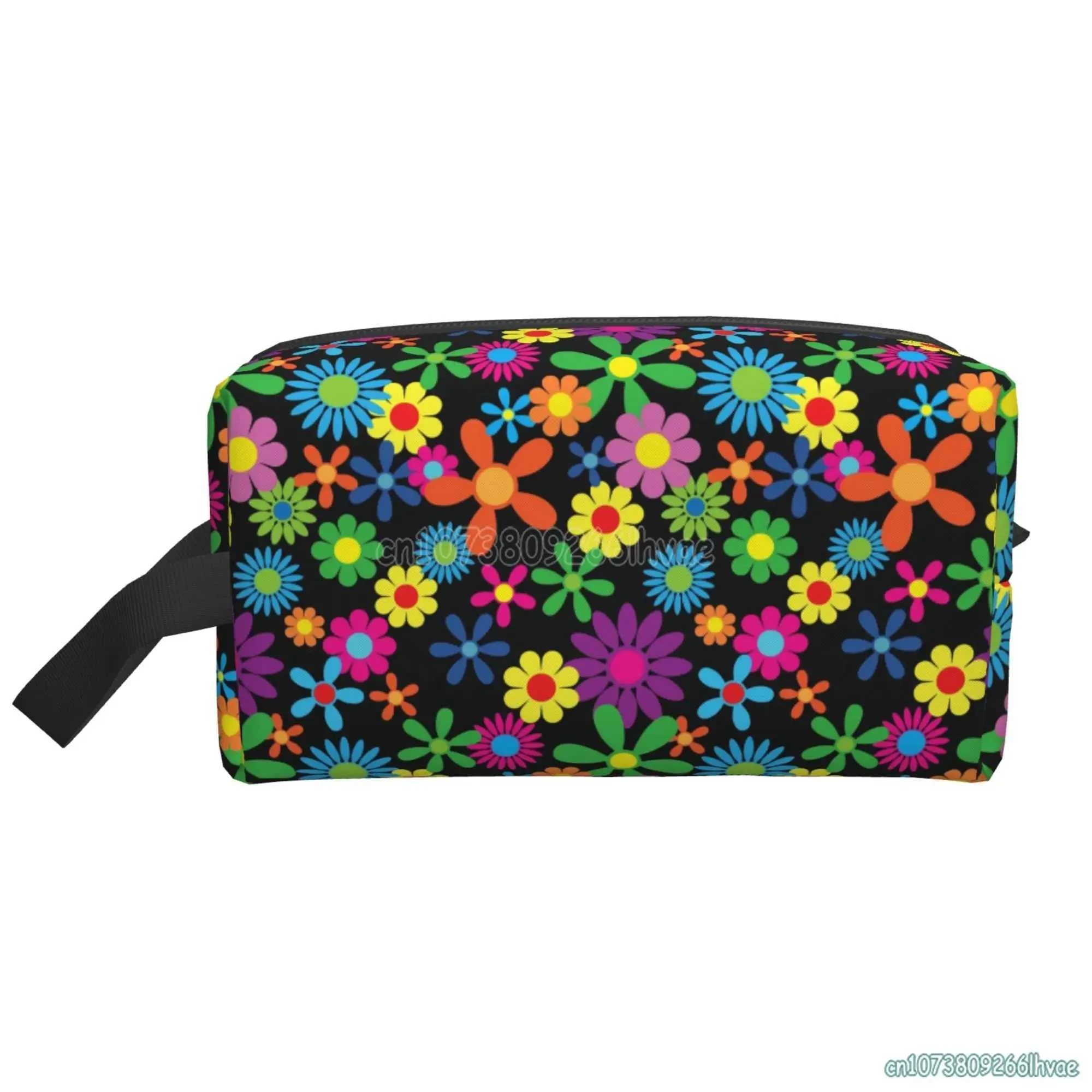 Trousse de maquillage de voyage étanche de grande capacité avec poignée pour femmes Hippie Wer Y241023_voghion.com