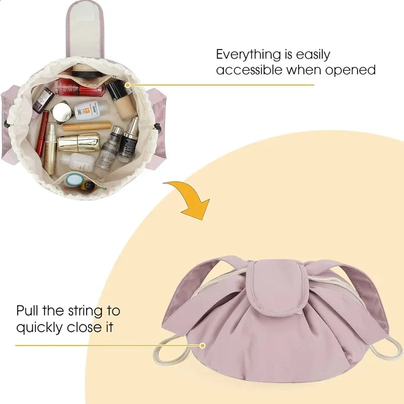Trousse de maquillage à cordon coulissant pour femme, grande capacité, trousse de toilette, trousse de rangement de voyage pour dames, 241120_voghion.com