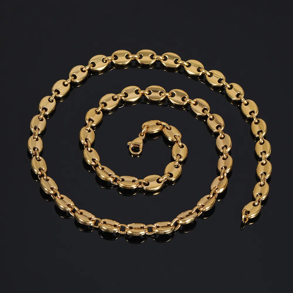 18-24inch Hip Hop Handcuffs Shape Stainless Steel Gold Plated Coffee Beans Chain Necklace_voghion.com
