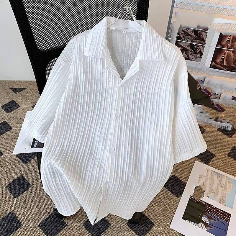 Chemise d'été à manches courtes pour homme, fine, couleur unie, décontractée, tendance, marque, belle, cinq points, veste d'été