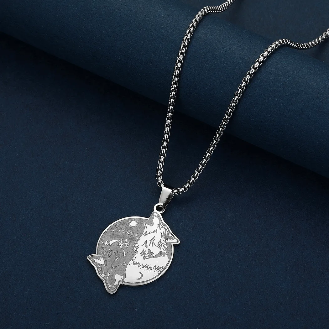 Colliers pendentifs Todorova gravés au laser Viking Yin Yang Wolf Collier rond en acier inoxydable pour femmes hommes Spirit_voghion.com