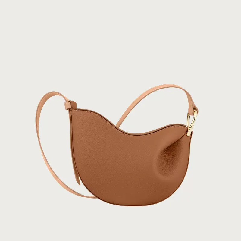 Borsa a tracolla liscia a mezzaluna, elegante, mini borsa firmata, in pelle testurizzata, hobo bag per spedizione rapida 916_voghion.com