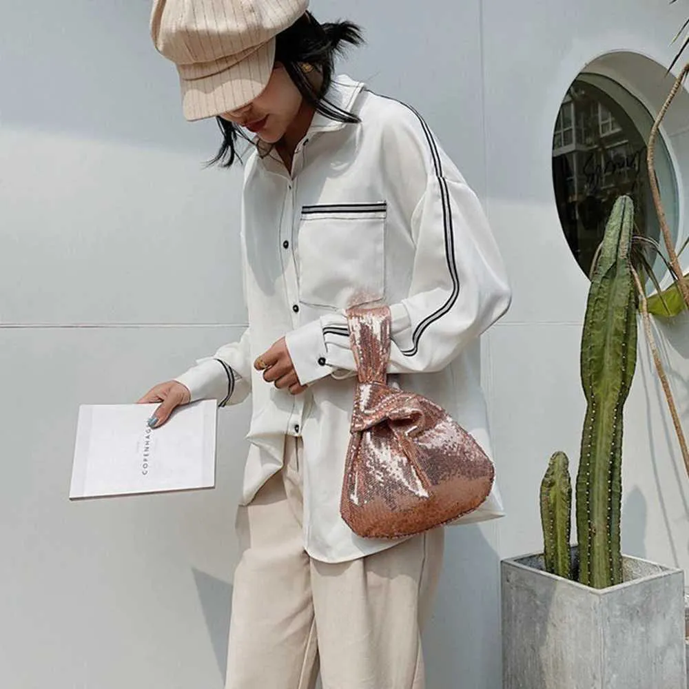 Portafoglio da donna alla moda con glitter scintillanti e chiusura a scatto, piccolo flash da polso con nodo, tasca, borsa firmata 2023 Y241106_voghion.com