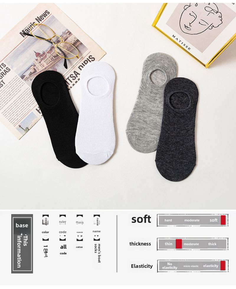 Calzini invisibili in cotone da uomo, in silicone, casual, antiscivolo, a bocca bassa, in tinta unita, in bianco e nero, per barche_voghion.com