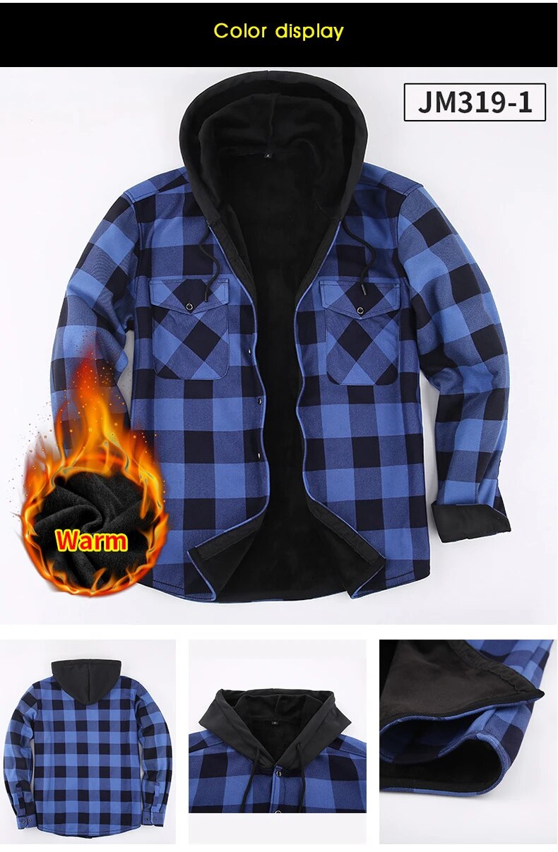 2024 Nuovo Autunno e Inverno Uomo Flanella Calda Maniche Lunghe Camicie Casual Moda Comoda Camicia A Quadri Con Cappuccio Uomo_voghion.com