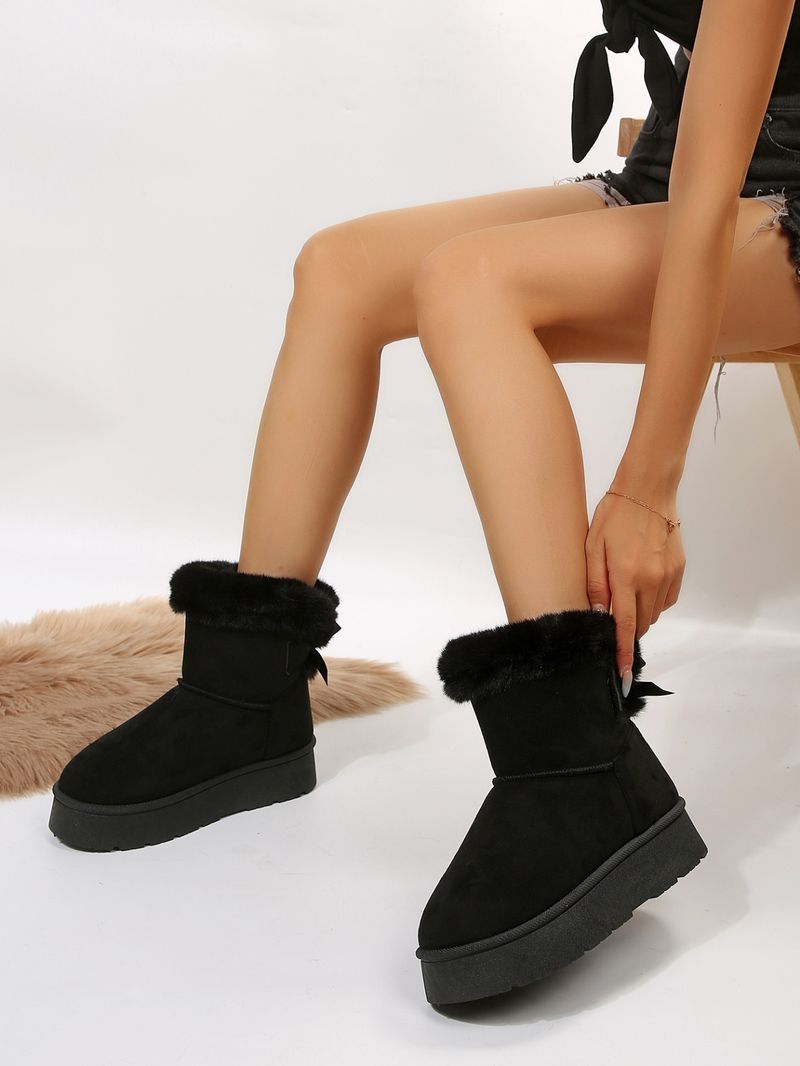 Foreign trade cross border winter new snow women's bottom bow leisure plus veet thick warm non slip cotton boots_voghion.com